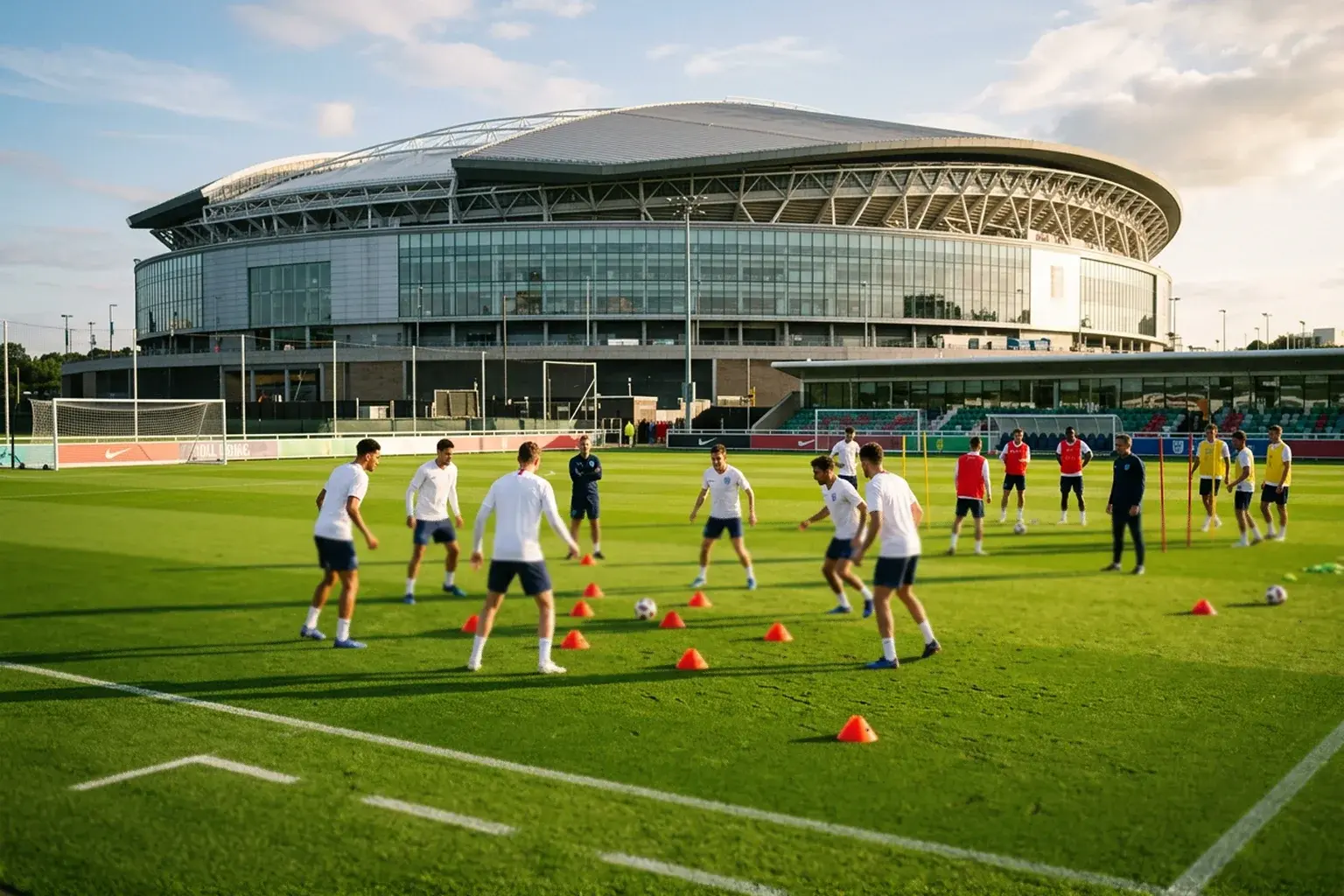 Engleska reprezentacija na Svjetskom prvenstvu 2026 — igrači u bijelim dresovima na treningu