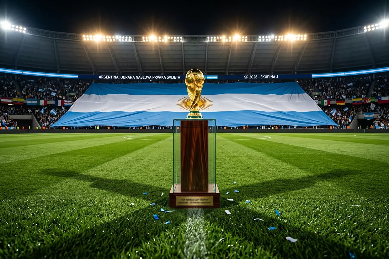 Skupina J na Svjetskom prvenstvu 2026 sa zastavama Argentine, Alžira, Austrije i Jordana