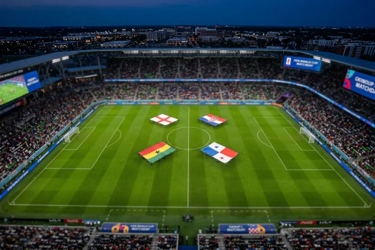 Skupina L na Svjetskom prvenstvu 2026 sa zastavama Engleske, Hrvatske, Gane i Paname